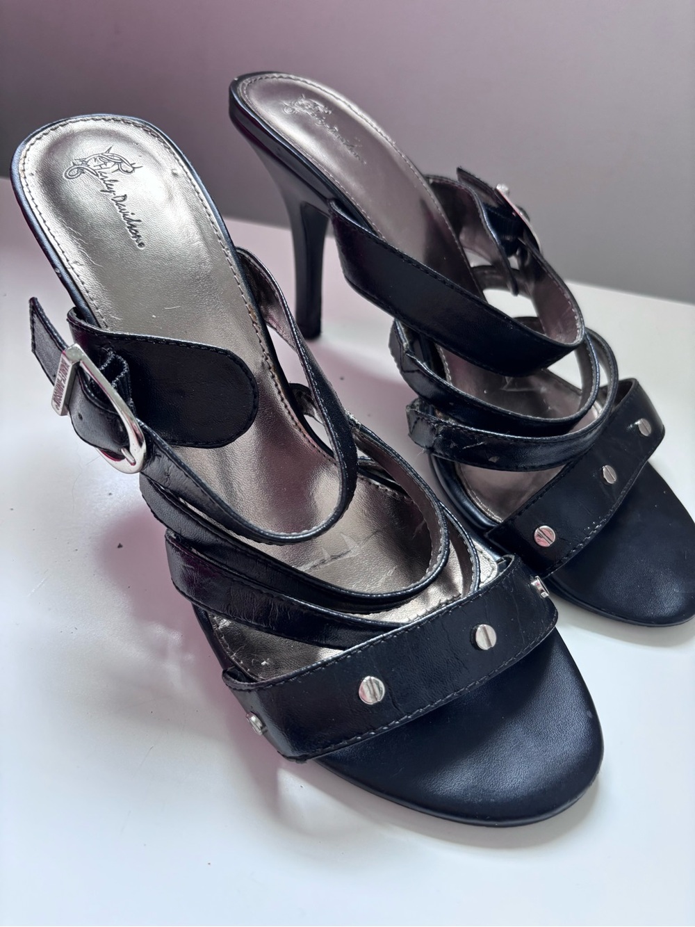 Harley-Davidson Black Strappy Studded High Heel Sandals